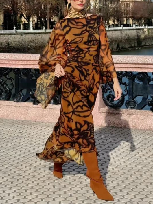 Ashley | Robe longue imprimée Beach Glam Brown