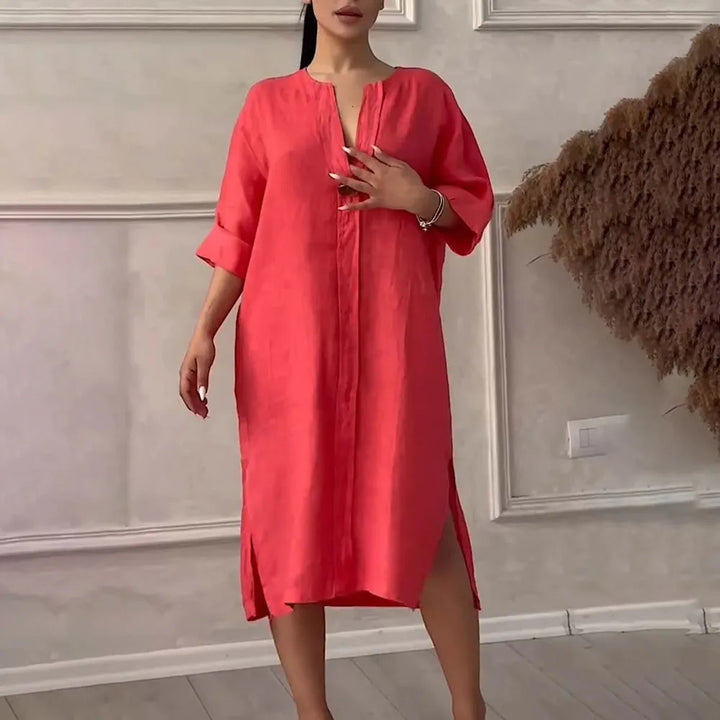 Robe Maxi en Lin à Manches
