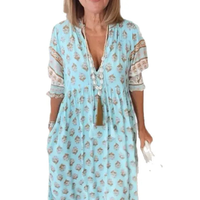 Robe maxi d'été bohémienne à décolleté