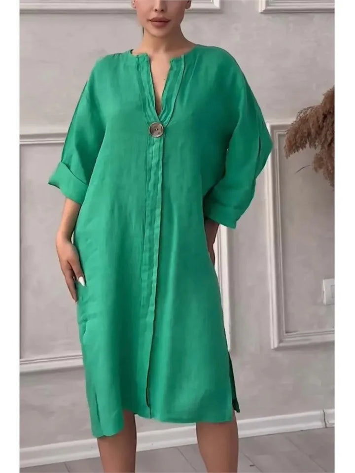 Robe Maxi en Lin à Manches