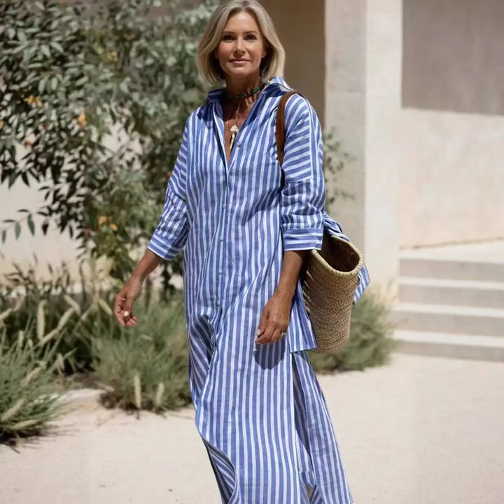 Robe Chemise Longue à Rayures