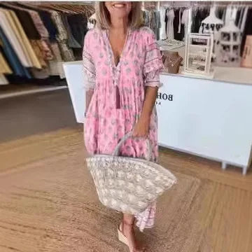 Robe maxi d'été bohémienne à décolleté