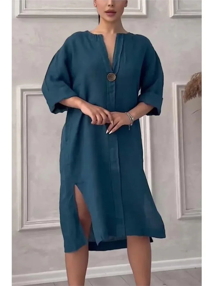 Robe Maxi en Lin à Manches