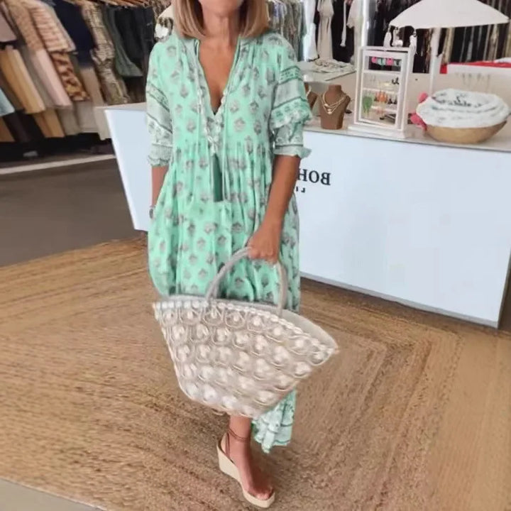 Robe maxi d'été bohémienne à décolleté