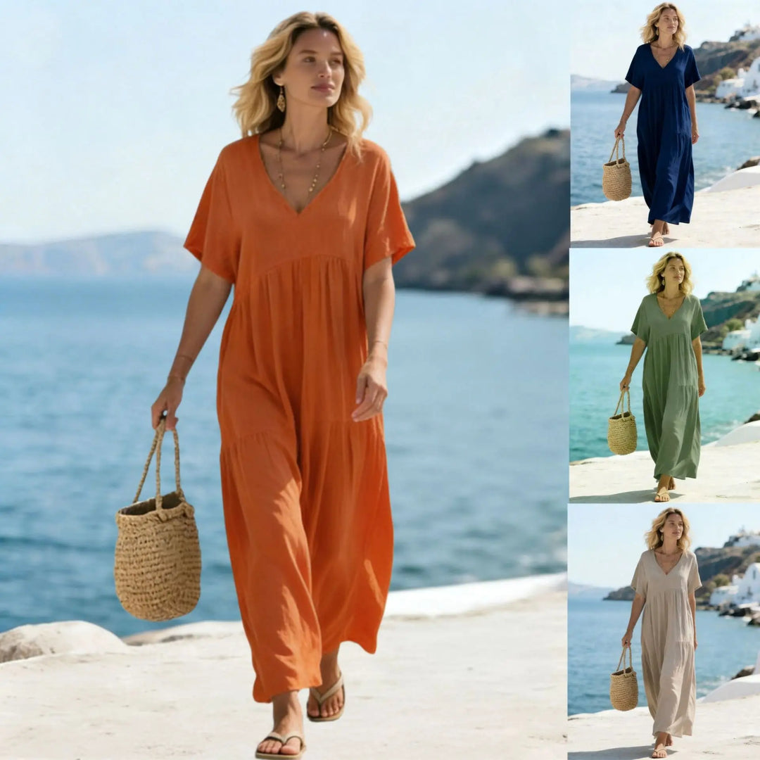 Robe d'été midi décontractée à manches courtes