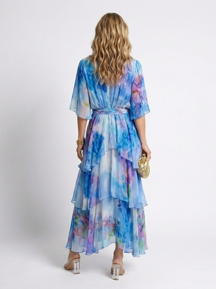 CALISTA | ROBE MAXI À ENCOLURE EN V TRANSPARENTE AVEC CEINTURE
