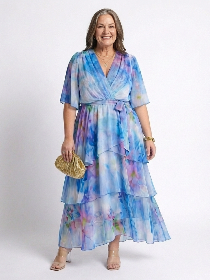 CALISTA | ROBE MAXI À ENCOLURE EN V TRANSPARENTE AVEC CEINTURE