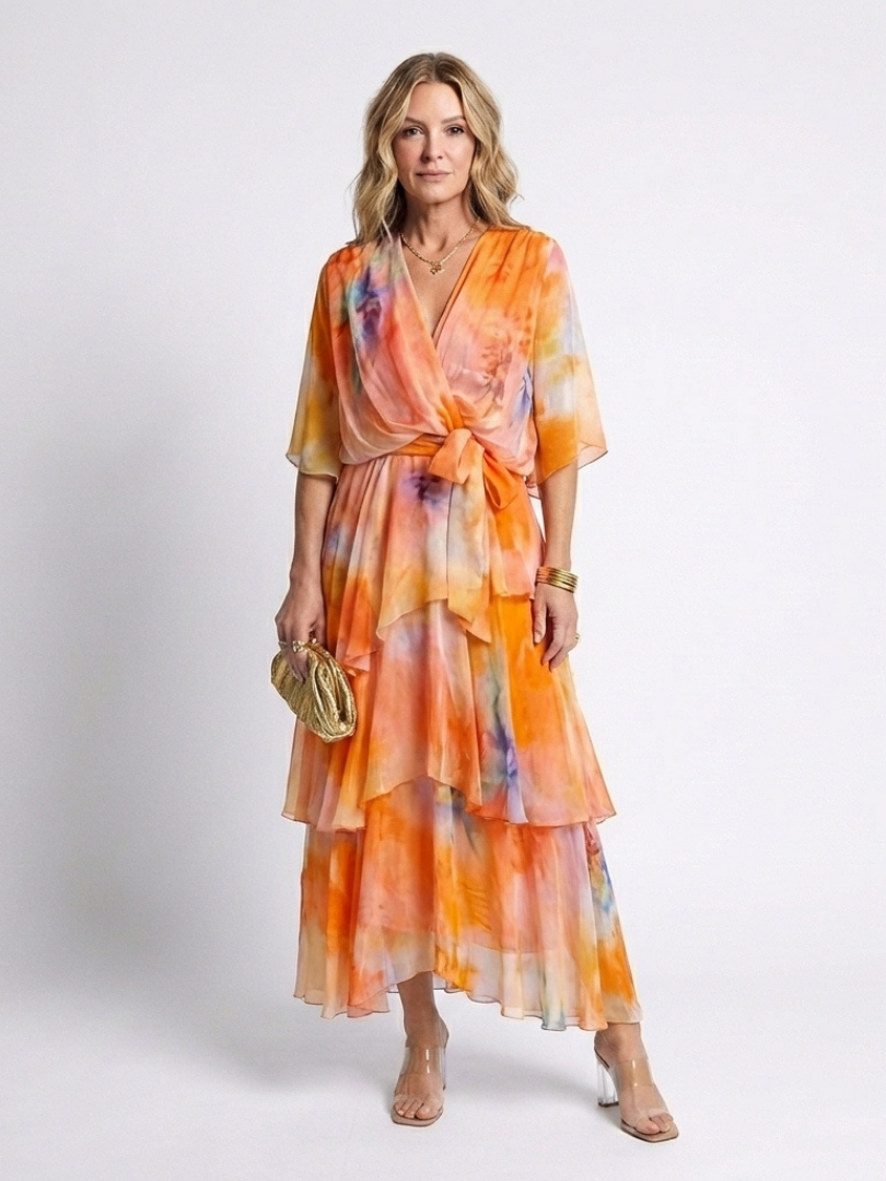 CALISTA | ROBE MAXI À ENCOLURE EN V TRANSPARENTE AVEC CEINTURE