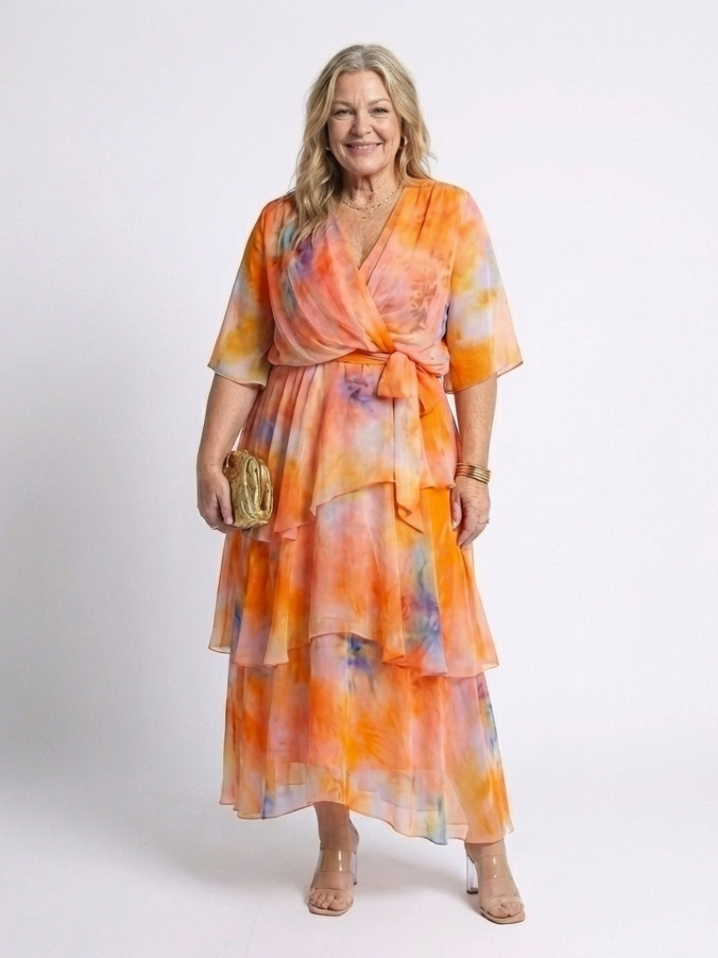 CALISTA | ROBE MAXI À ENCOLURE EN V TRANSPARENTE AVEC CEINTURE