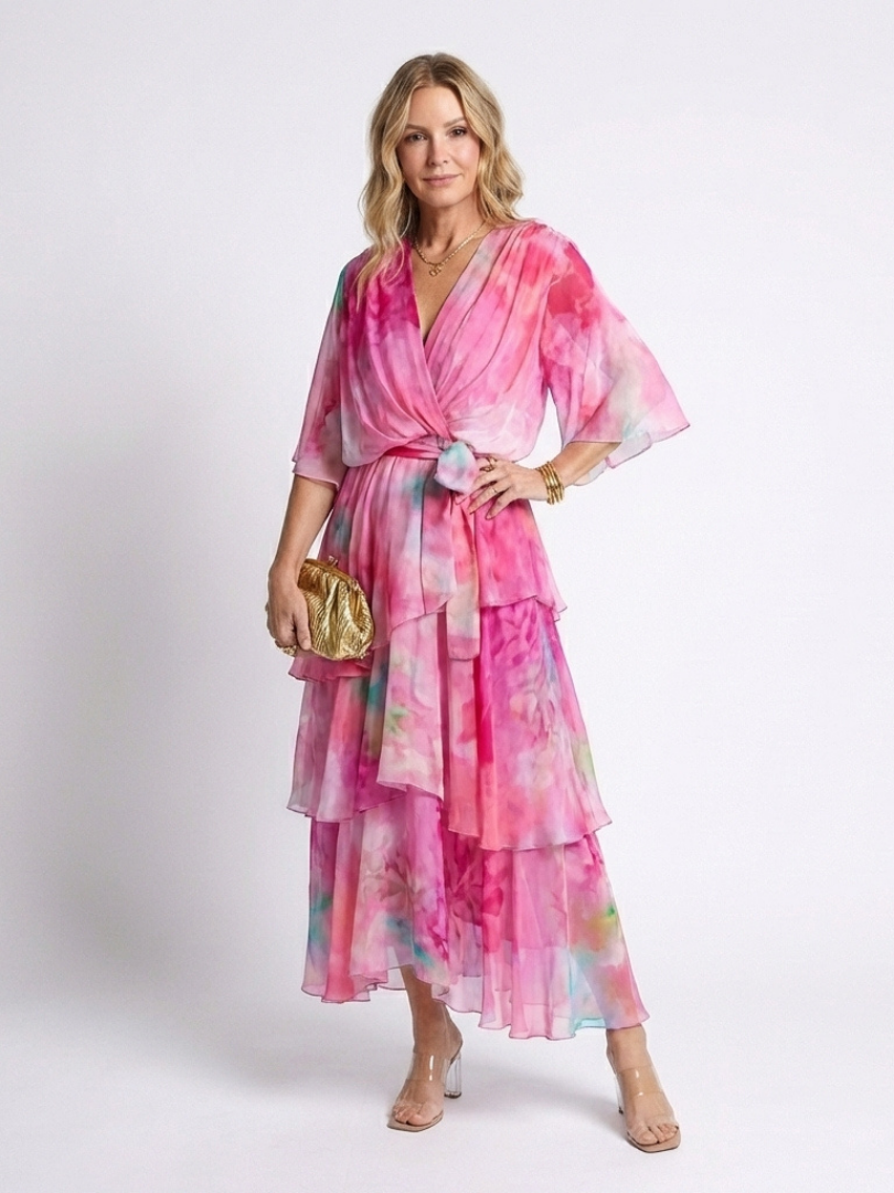 CALISTA | ROBE MAXI À ENCOLURE EN V TRANSPARENTE AVEC CEINTURE