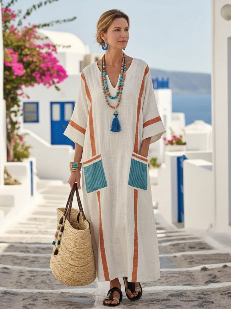 Noemi | Robe maxi à manches mi-longues et poche en V