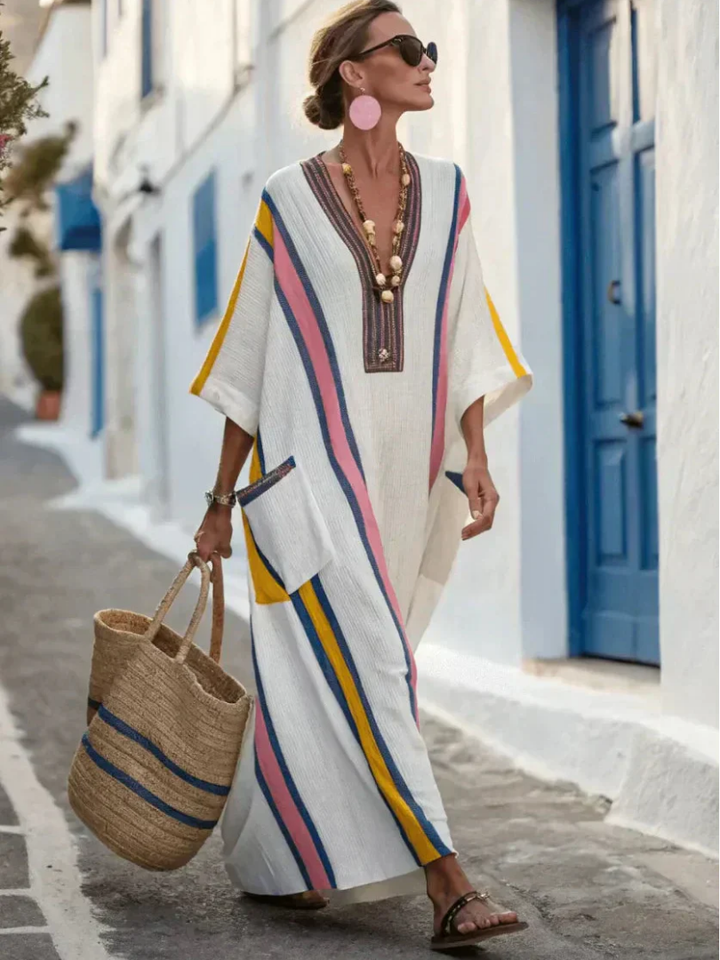 Noemi | Robe maxi à manches mi-longues et poche en V