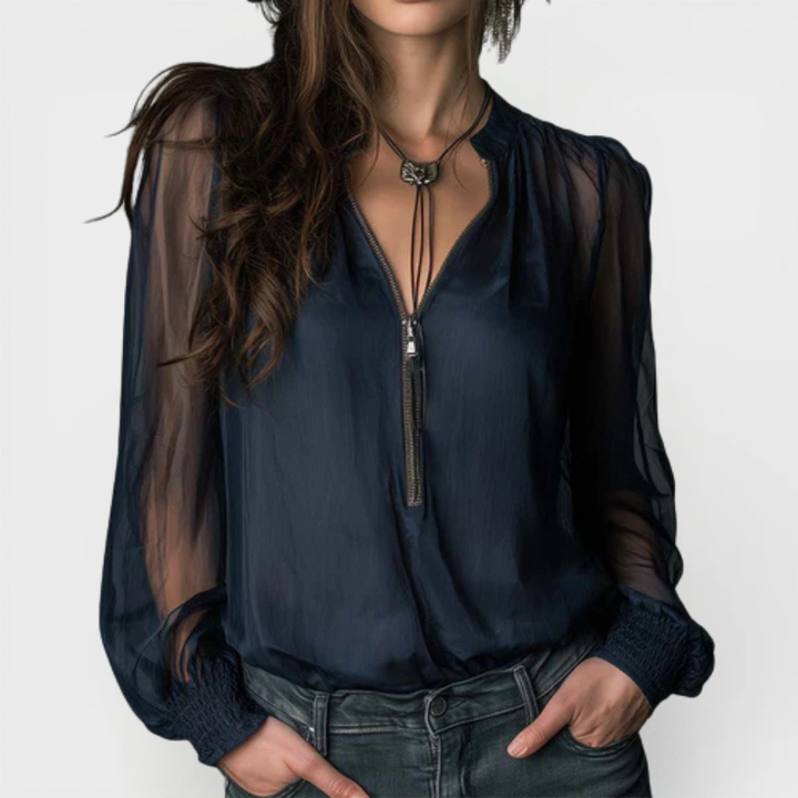 Helen | Blouse à Zip Demi Longue Manche Tricot