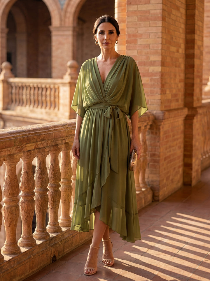 Monica - Robe en chiffon avec décolleté en V