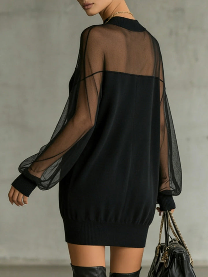 Daisy | Robe midi à col montant et manches en maille noire