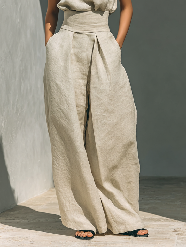 Dorothy • Ensemble comprenant un top beige sans manches et un pantalon large