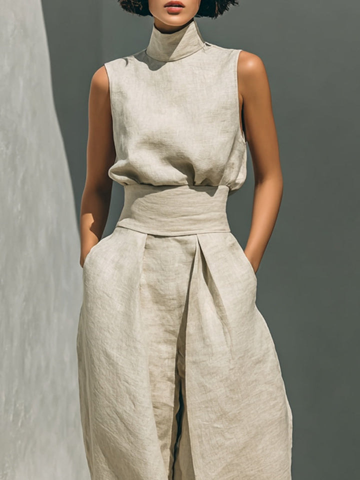 Dorothy • Ensemble comprenant un top beige sans manches et un pantalon large