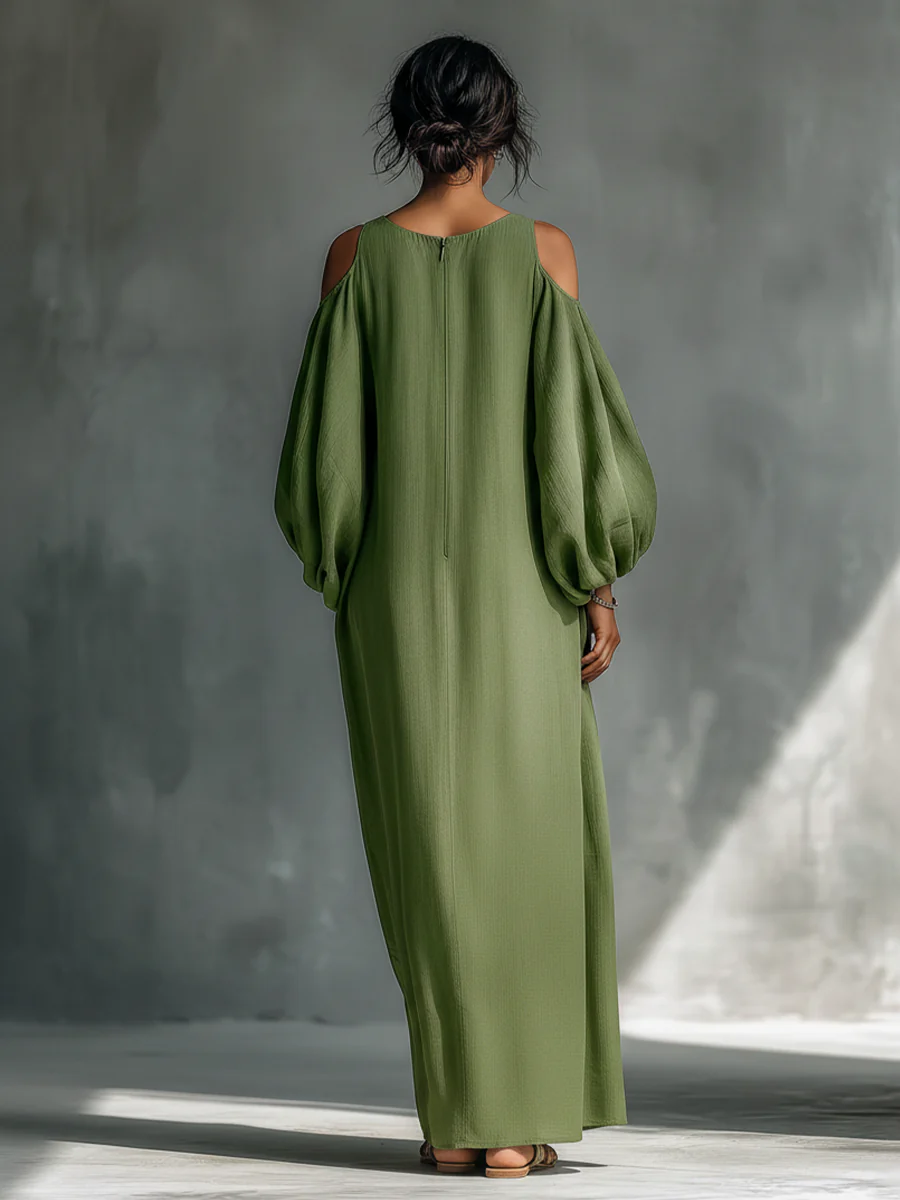 Anika | Robe Maxi à Manches Bouffantes Vertes
