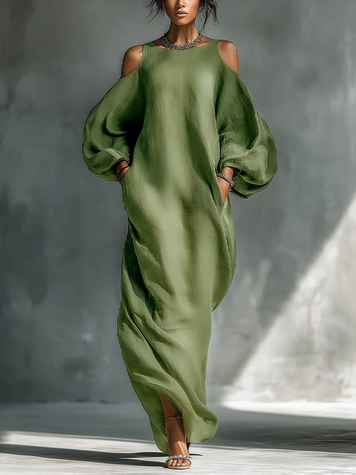 Anika | Robe Maxi à Manches Bouffantes Vertes