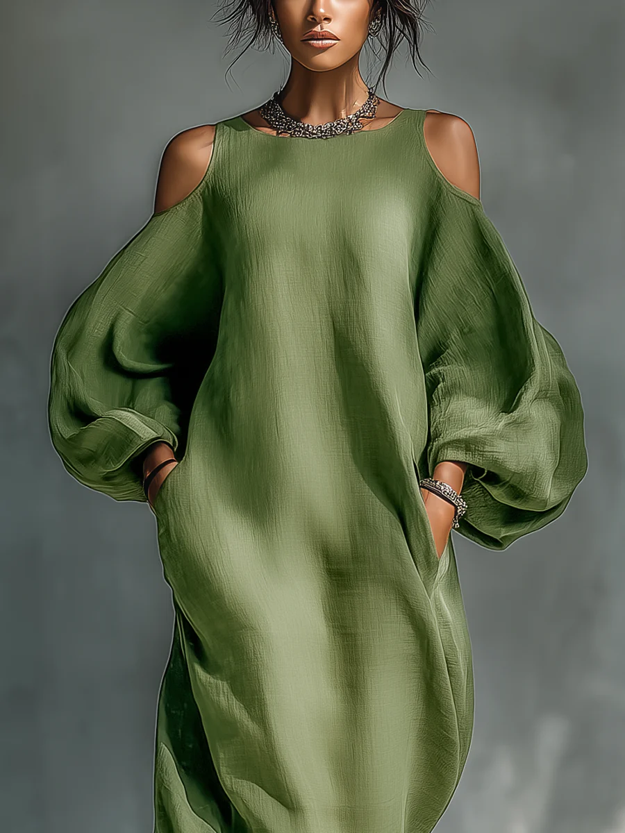 Anika | Robe Maxi à Manches Bouffantes Vertes