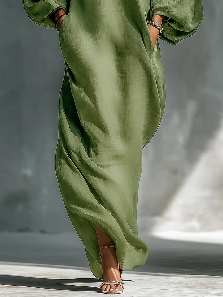 Anika | Robe Maxi à Manches Bouffantes Vertes