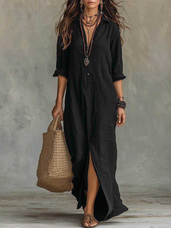 Soline | Robe maxi noire ample avec boutons