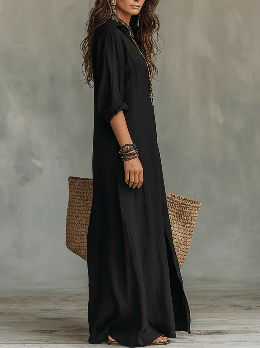 Soline | Robe maxi noire ample avec boutons