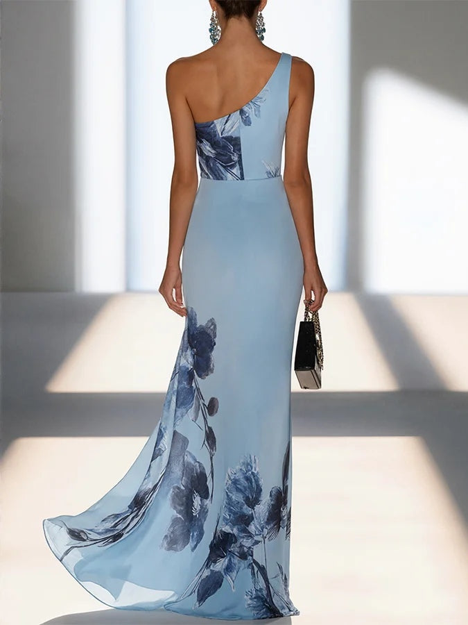 Victoria | Robe Maxi Off-Shoulder en Imprimé Satin