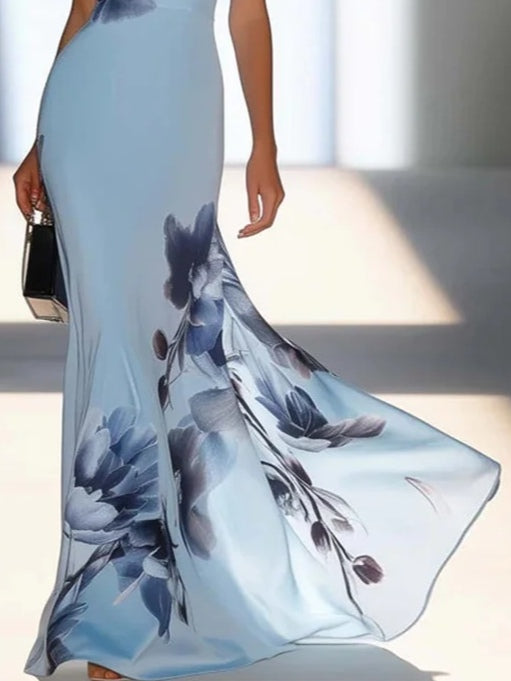 Victoria | Robe Maxi Off-Shoulder en Imprimé Satin