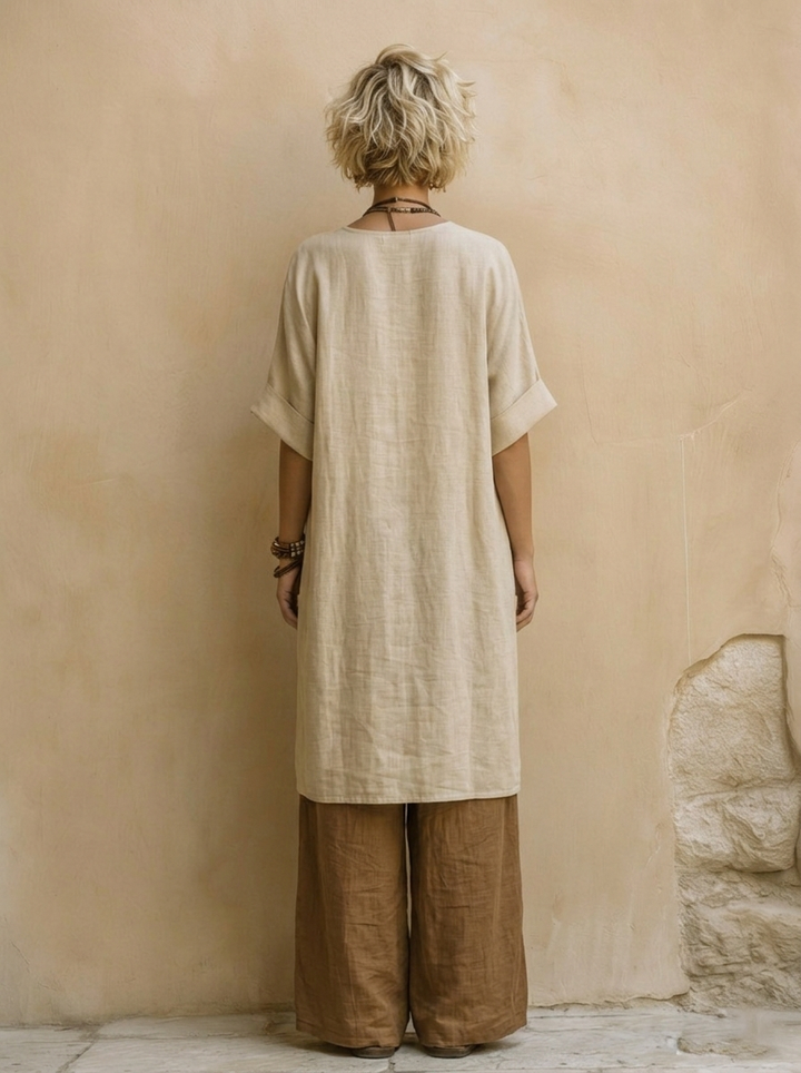 Sophie | Ensemble de trois pièces imprimé tribal gris foncé et marron