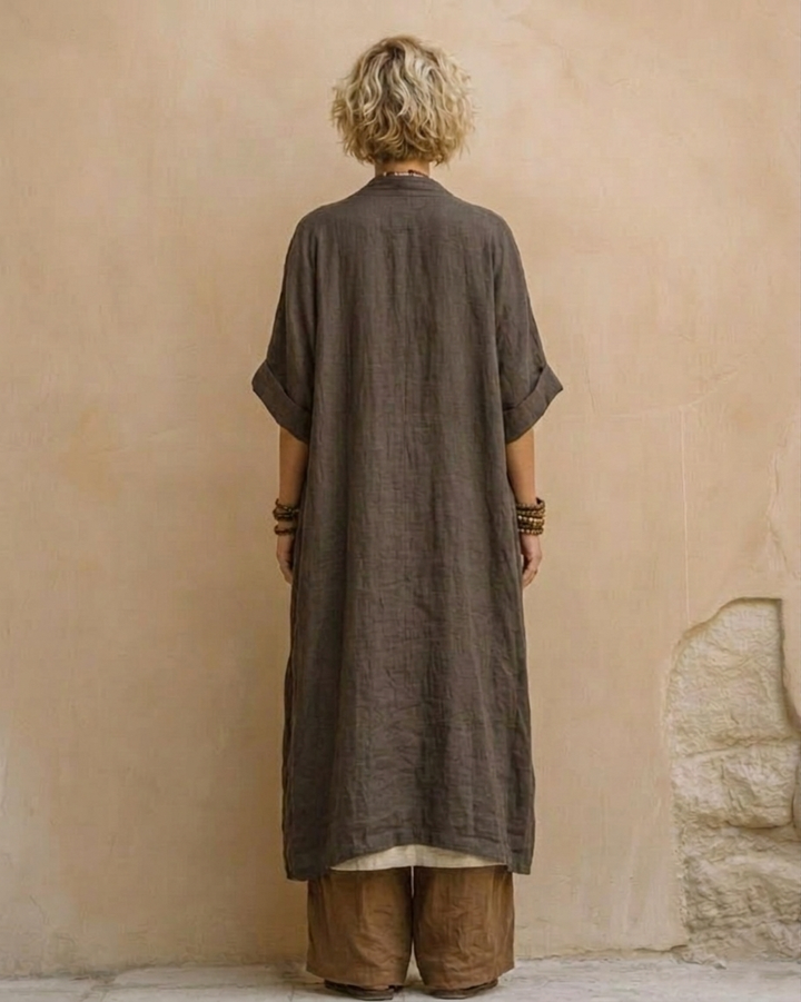 Sophie | Ensemble de trois pièces imprimé tribal gris foncé et marron