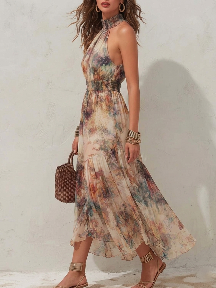 Elise | Robe Maxi Halter Florale Douce