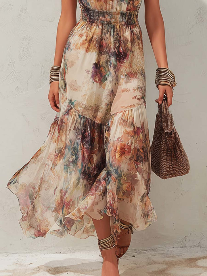 Elise | Robe Maxi Halter Florale Douce