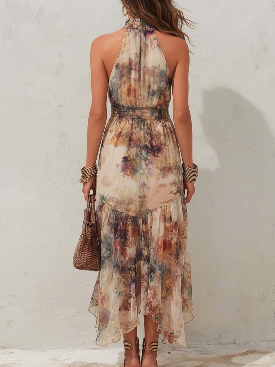 Elise | Robe Maxi Halter Florale Douce
