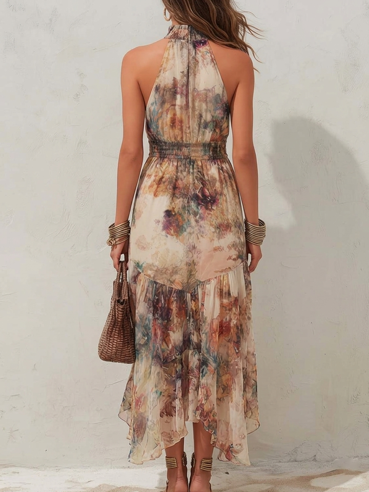 Elise | Robe Maxi Halter Florale Douce