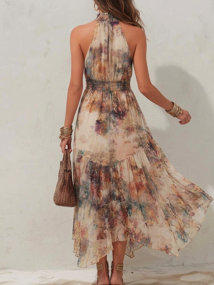 Elise | Robe Maxi Halter Florale Douce