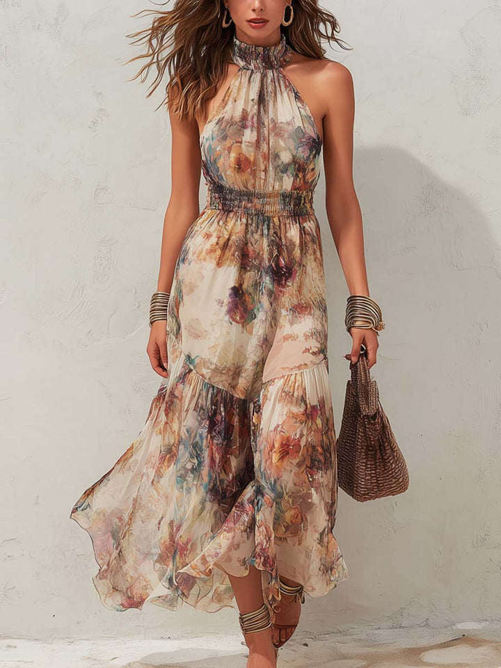Elise | Robe Maxi Halter Florale Douce