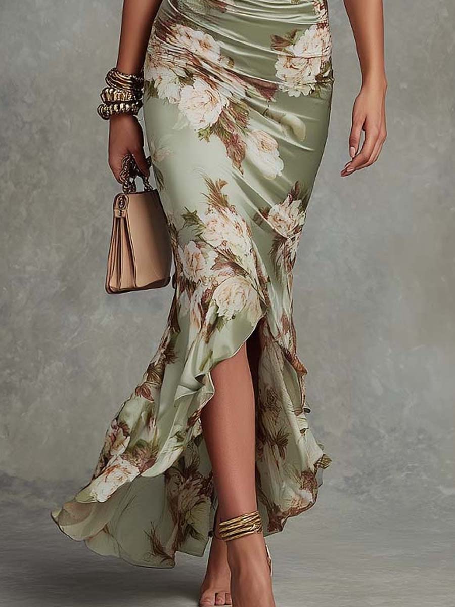 Aveline | Robe Fleurie Froncée avec Fente