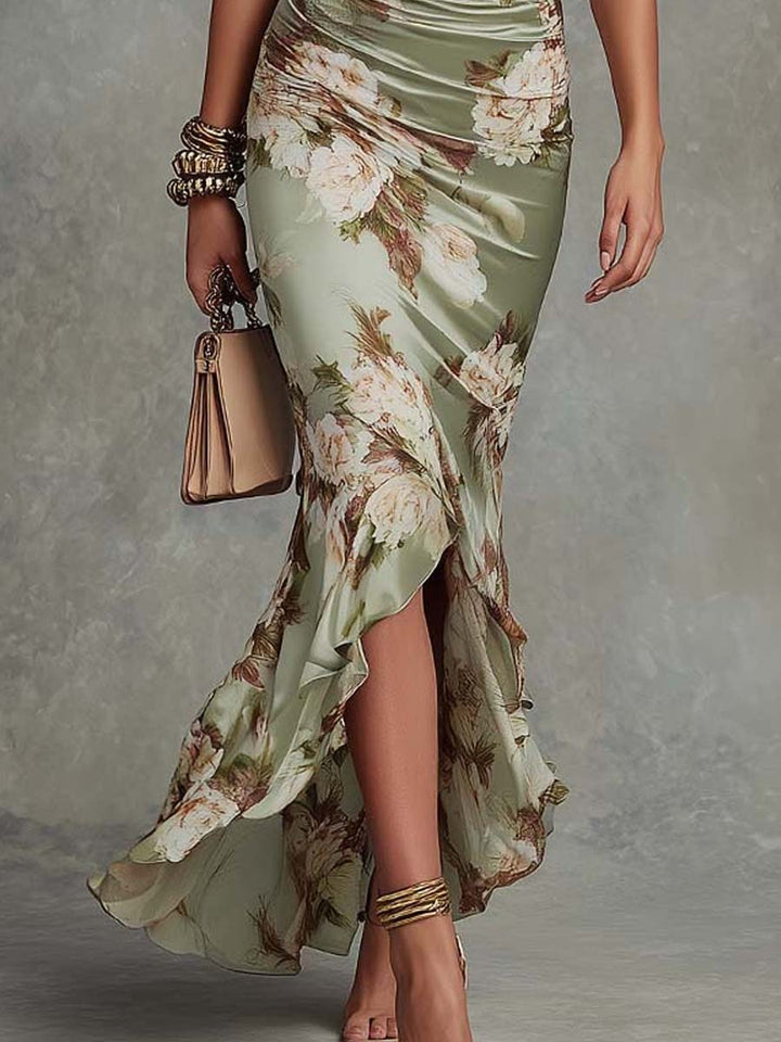 Aveline | Robe Fleurie Froncée avec Fente