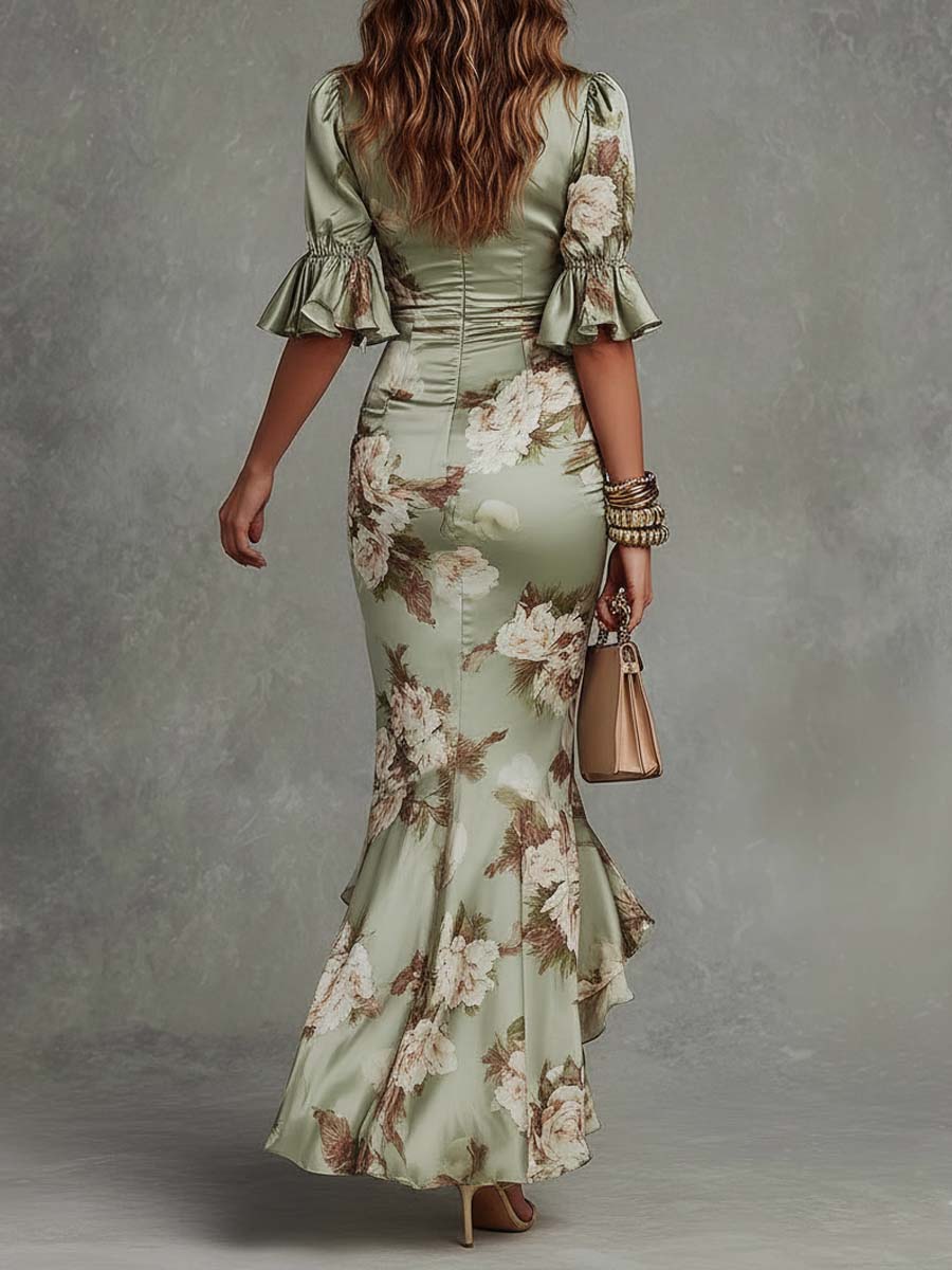 Aveline | Robe Fleurie Froncée avec Fente