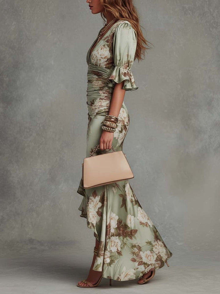 Aveline | Robe Fleurie Froncée avec Fente