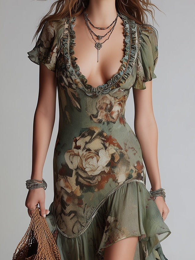 Elowen | Robe à volants florale vintage