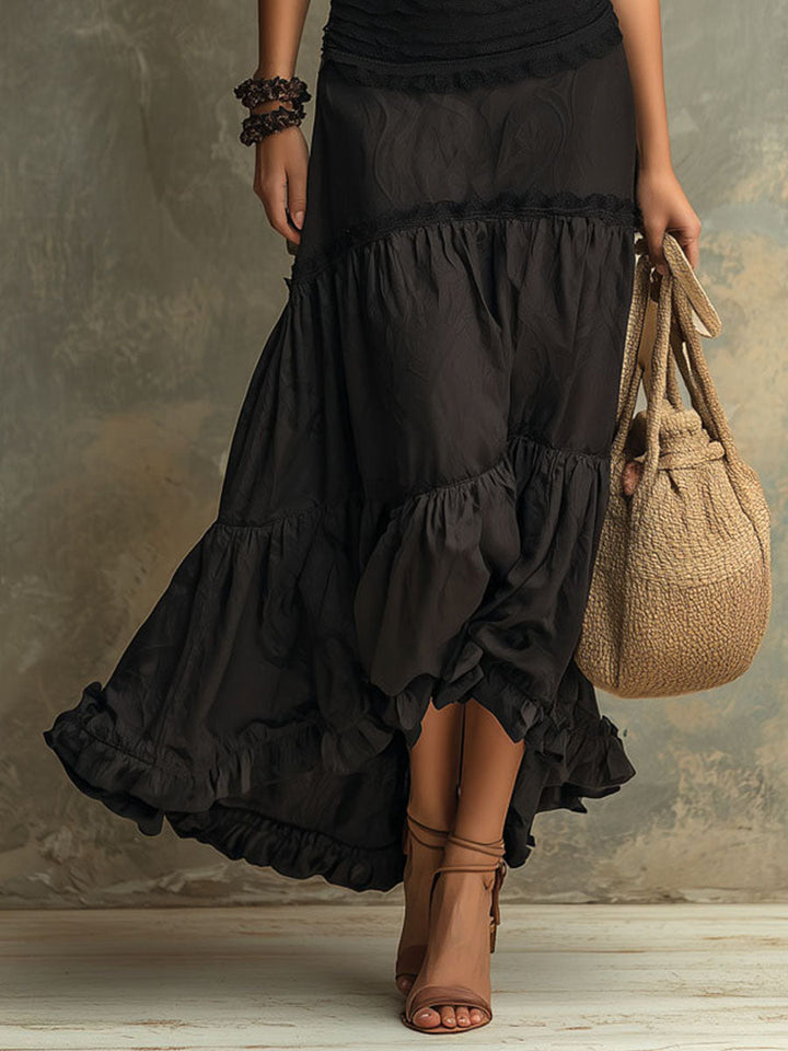 Susie | Robe Maxi en Dentelle Ruffle à Col Montant Bohémien