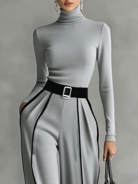 Solana | Ensemble à col montant à manches longues et pantalon à jambes larges avec ceinture
