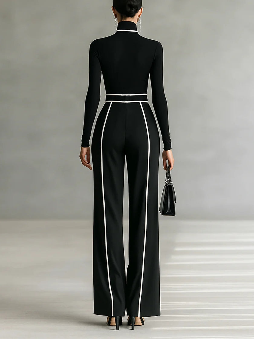 Solana | Ensemble à col montant à manches longues et pantalon à jambes larges avec ceinture