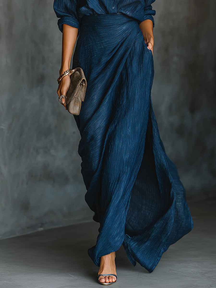 Jenny | Ensemble Chemise Longue en Mélange Bleu Élégant