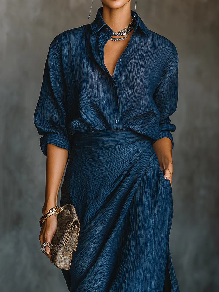 Jenny | Ensemble Chemise Longue en Mélange Bleu Élégant