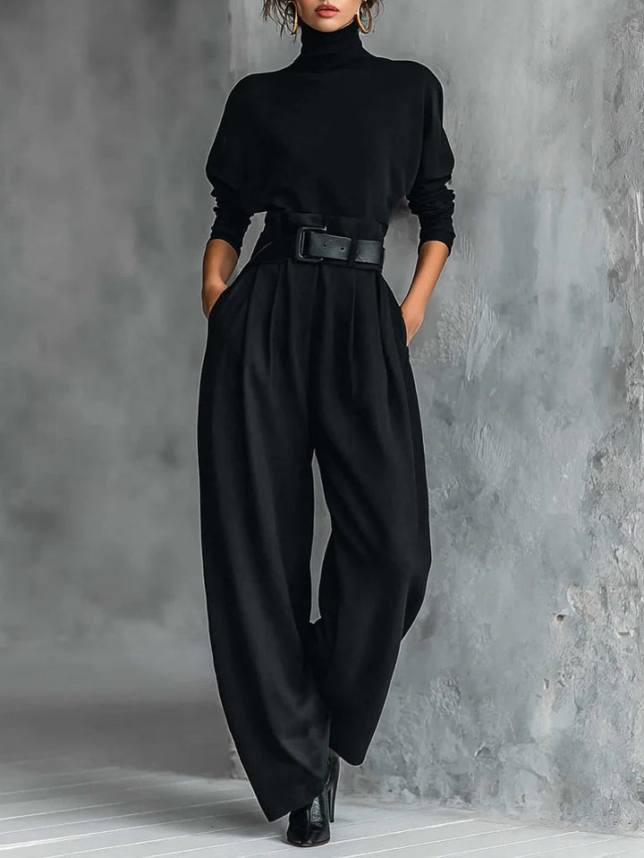 Lisa | Ensemble deux pièces noir avec ceinture