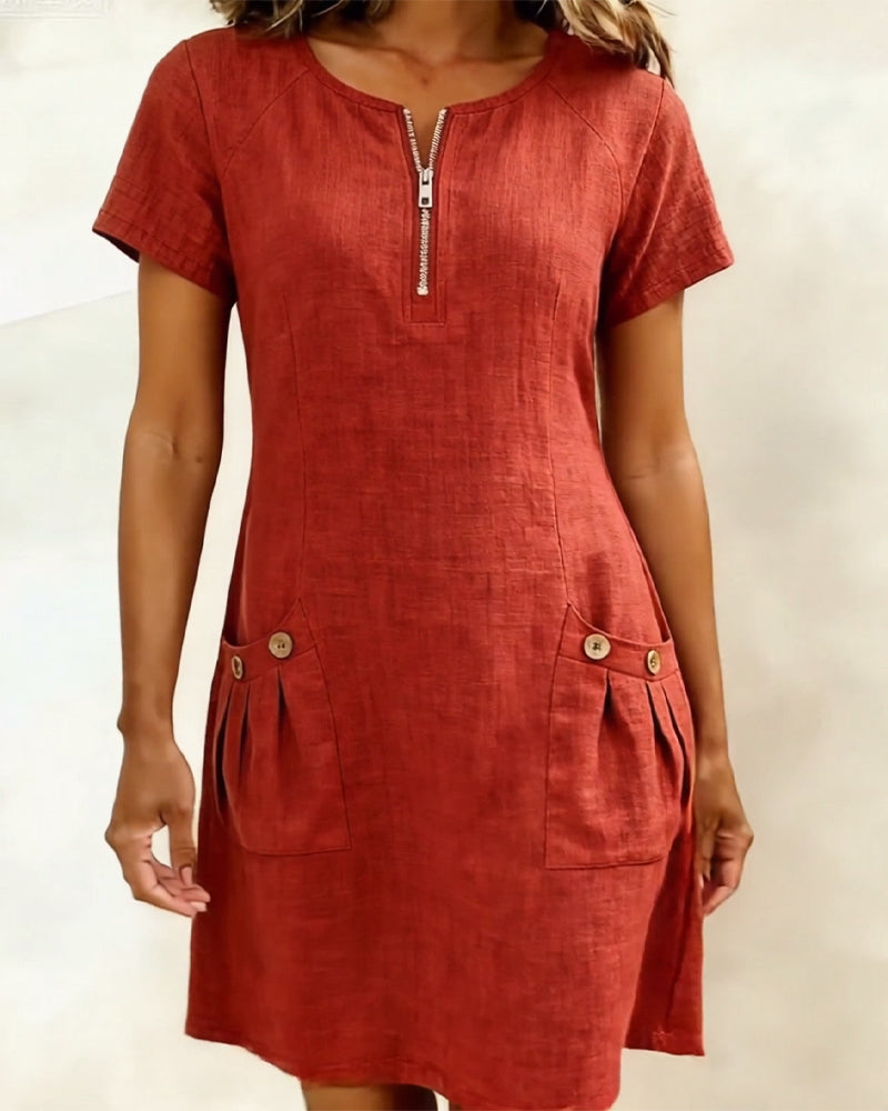 Amelie | Robe avec fermeture éclair et poches en coton et lin