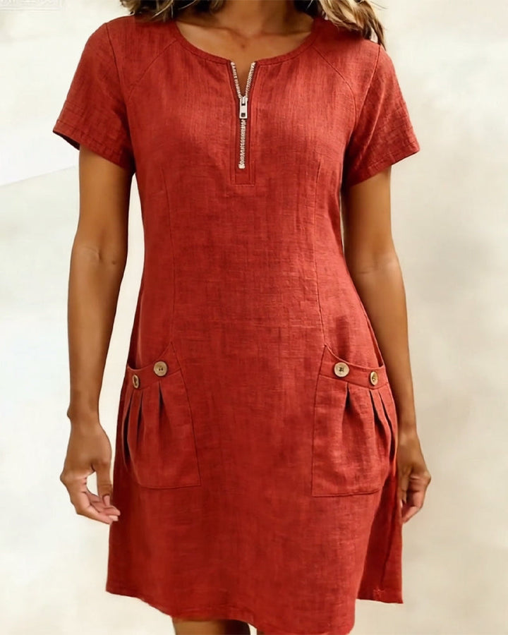 Amelie | Robe avec fermeture éclair et poches en coton et lin